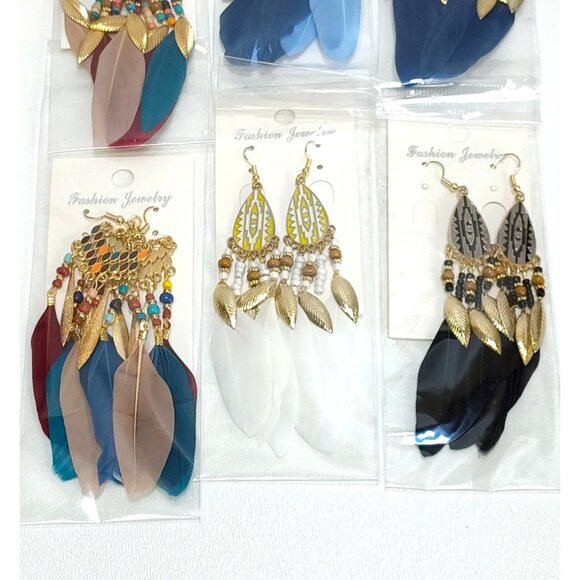 Fashion Jewelry Earrings Ethnic Feather Dangle Style Bohemian 6 Pair MK0556 NIB - Picture 2 of 6